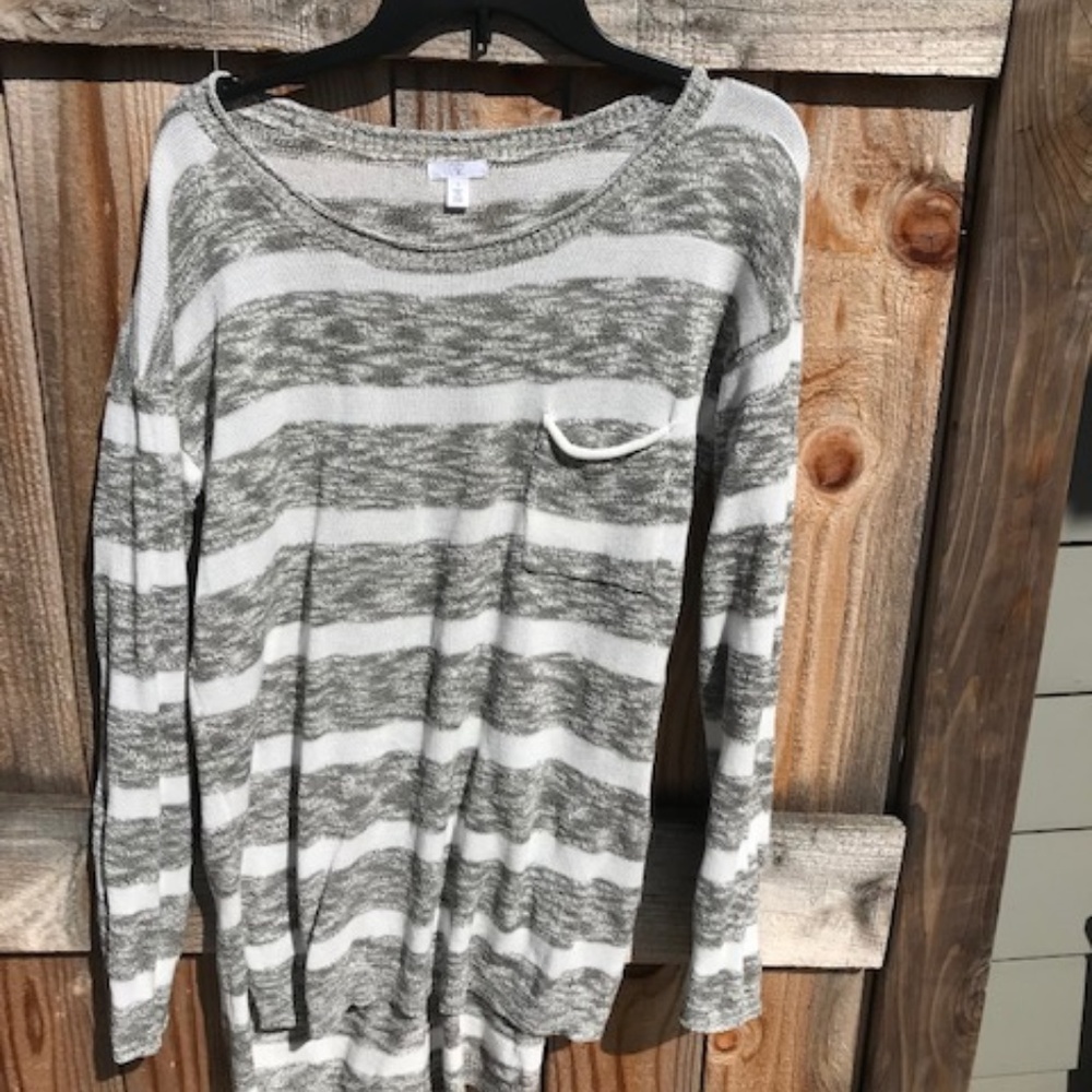 Nordstrom BP Grey and Cream Striped Sweater, hi-lo